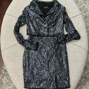 Black, sequin, two-piece skirt and cropped blazer